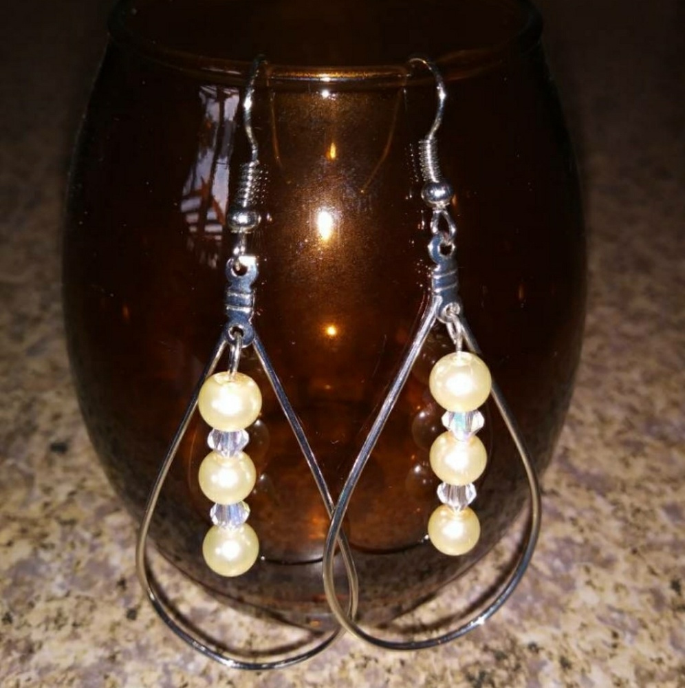 Crystal and Pearl hoop earrings.